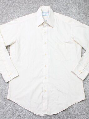 VTG Sears Dress Shirt Mens 15 1/2, 32/33 Beige Perma-Prest Long Sleeve Button